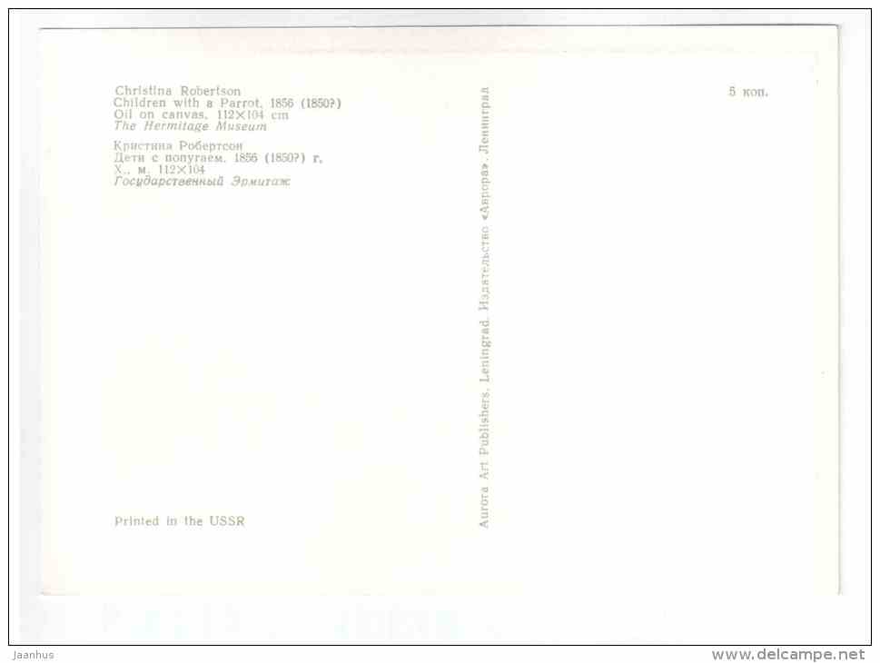 painting by Christina Robertson - Children with a Parrot , 1856 - british art - unused - JH Postcards