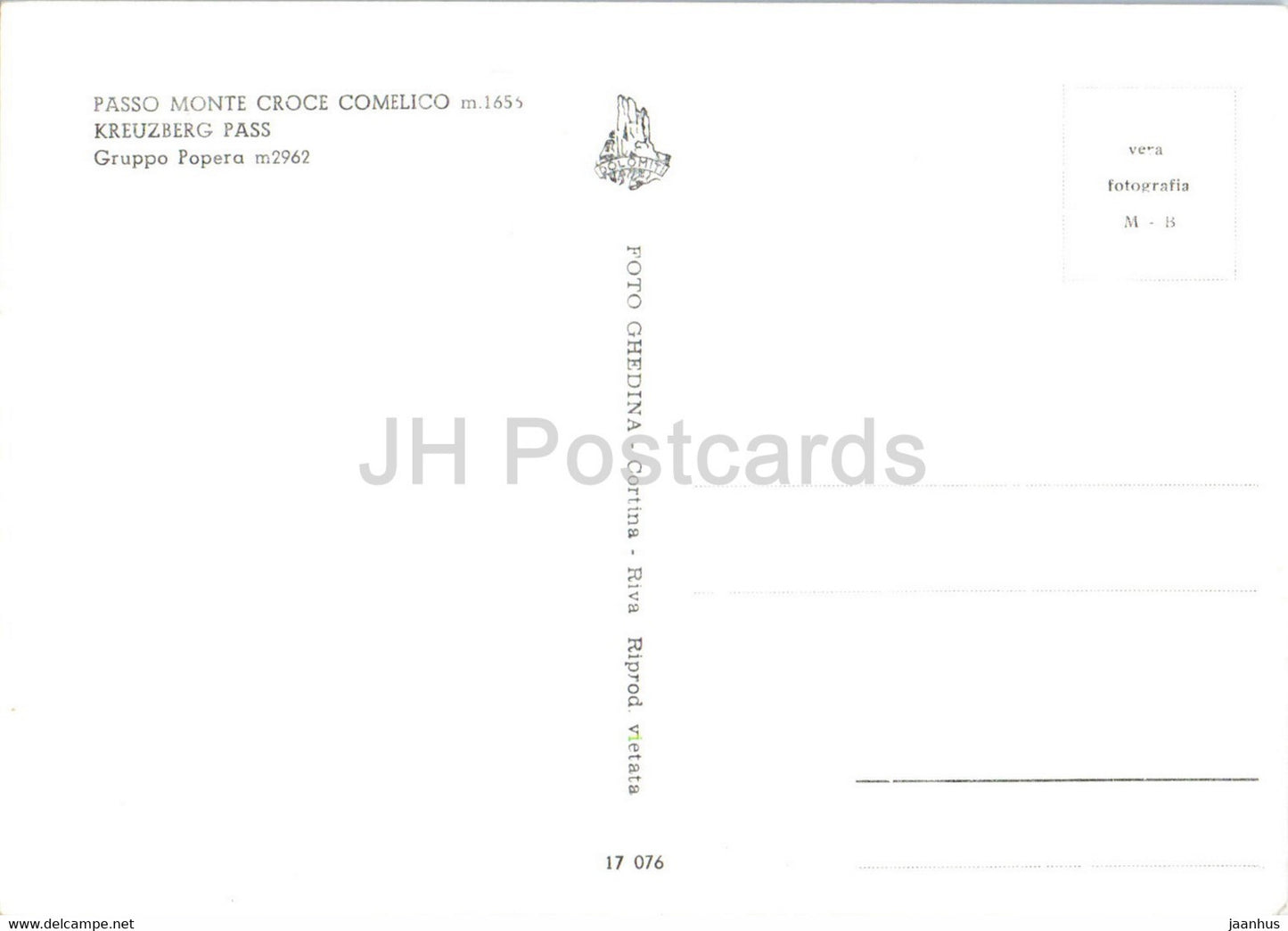 Passo Monte Croce - Comelico 1656 m - Kreuzberg Pass - Gruppo Popera 2962 m - old postcard - Italy - unused