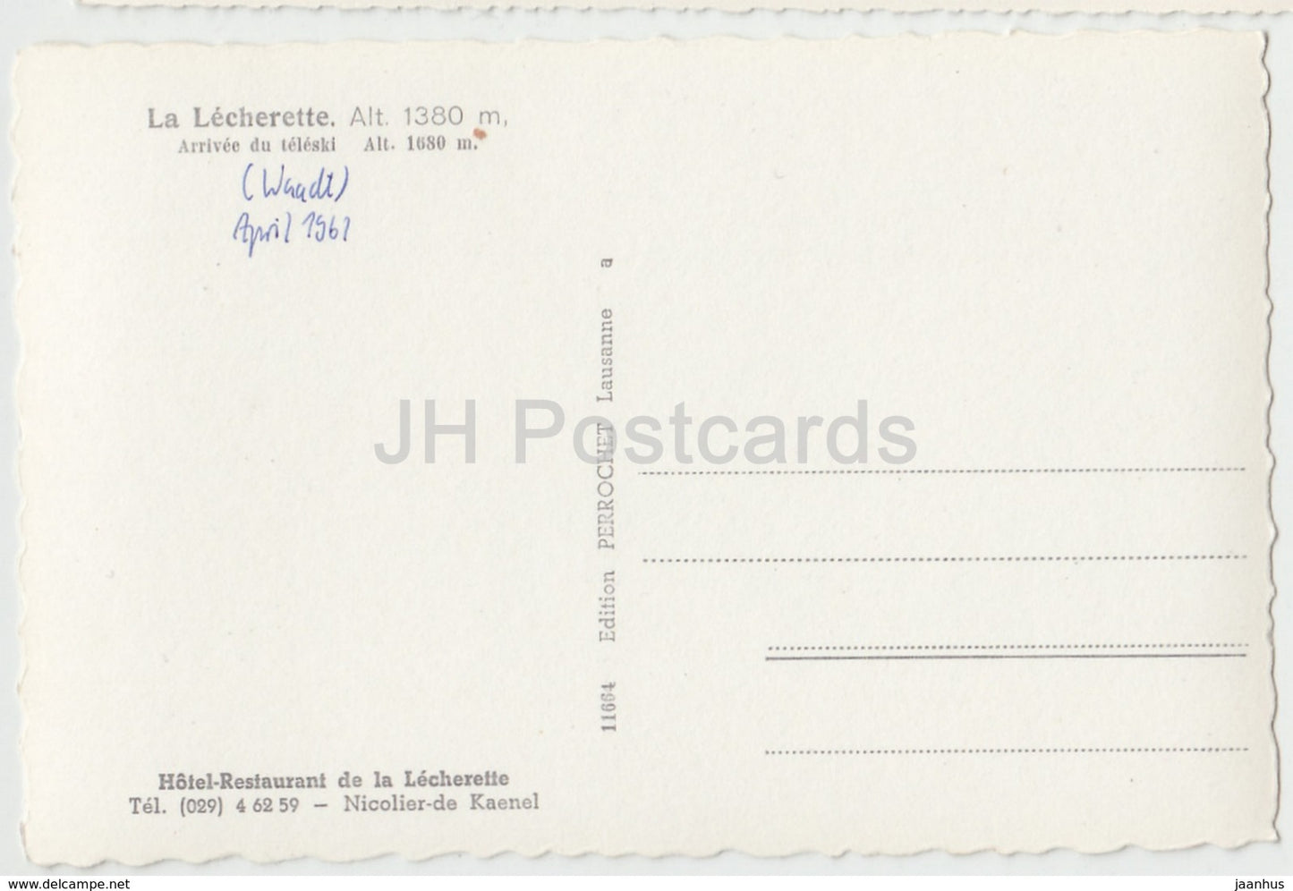 La Lecherette 1380 m - Arrivee du teleski - ski resort - alpine skiing - Switzerland - 1961 - used