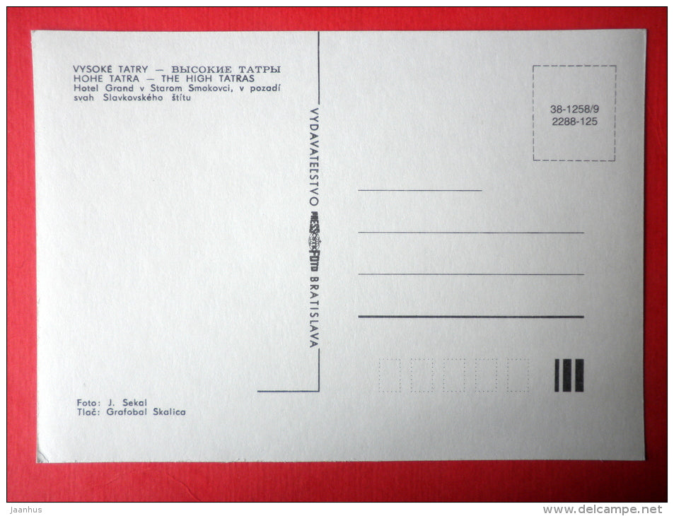 Hotel Grand in Starý Smokovec - The High Tatras - Slovakia - Czechoslovakia - unused - JH Postcards