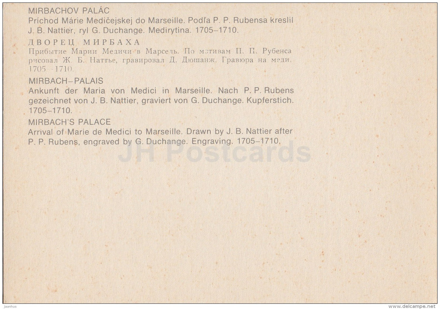 Arrival of Marie de Medici to Marseiile - Mirbach´s Palace - art - Slovakia - unused - JH Postcards