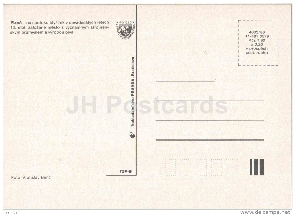 Plzen - Bedrich Smetana monument - architecture - town views - Czechoslovakia - Czech - unused - JH Postcards