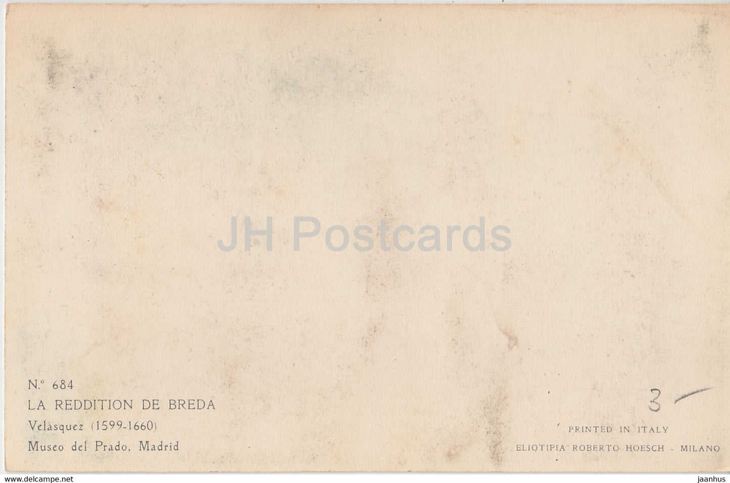 painting by Diego Velazquez - La Reddition de Breda - horse - 684 - Spanish art - old postcard - Italy - unused