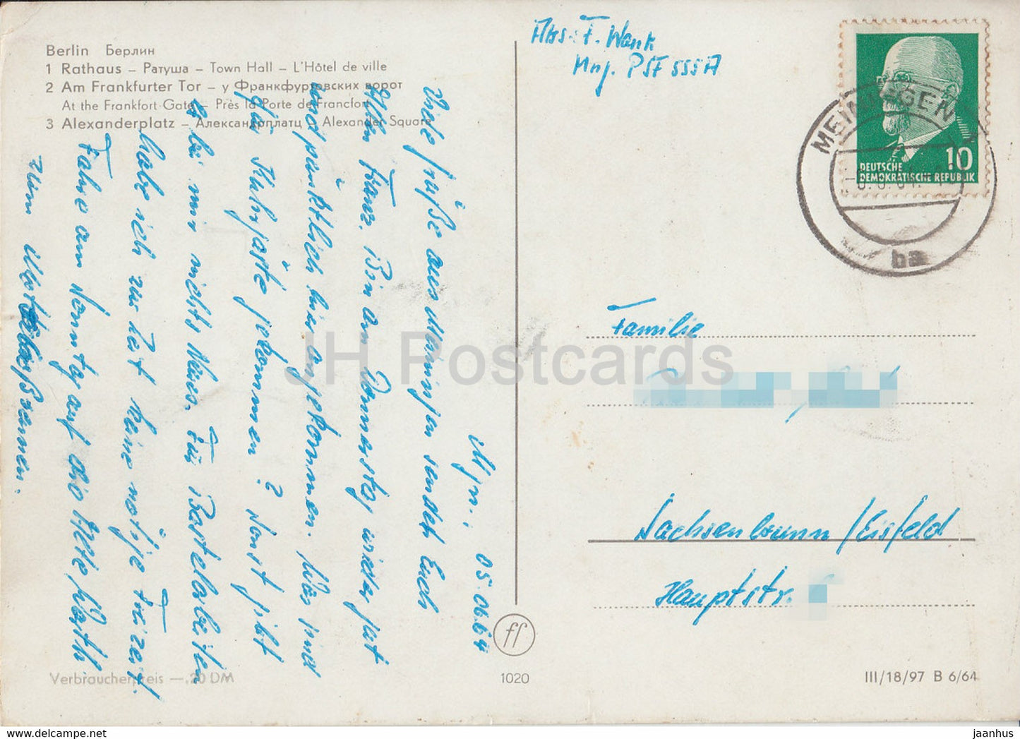 Berlin - Gruss aus Berlin - Rathaus - Am Frankfurter Tor - Alexanderplatz - 1964 - Germany DDR - used