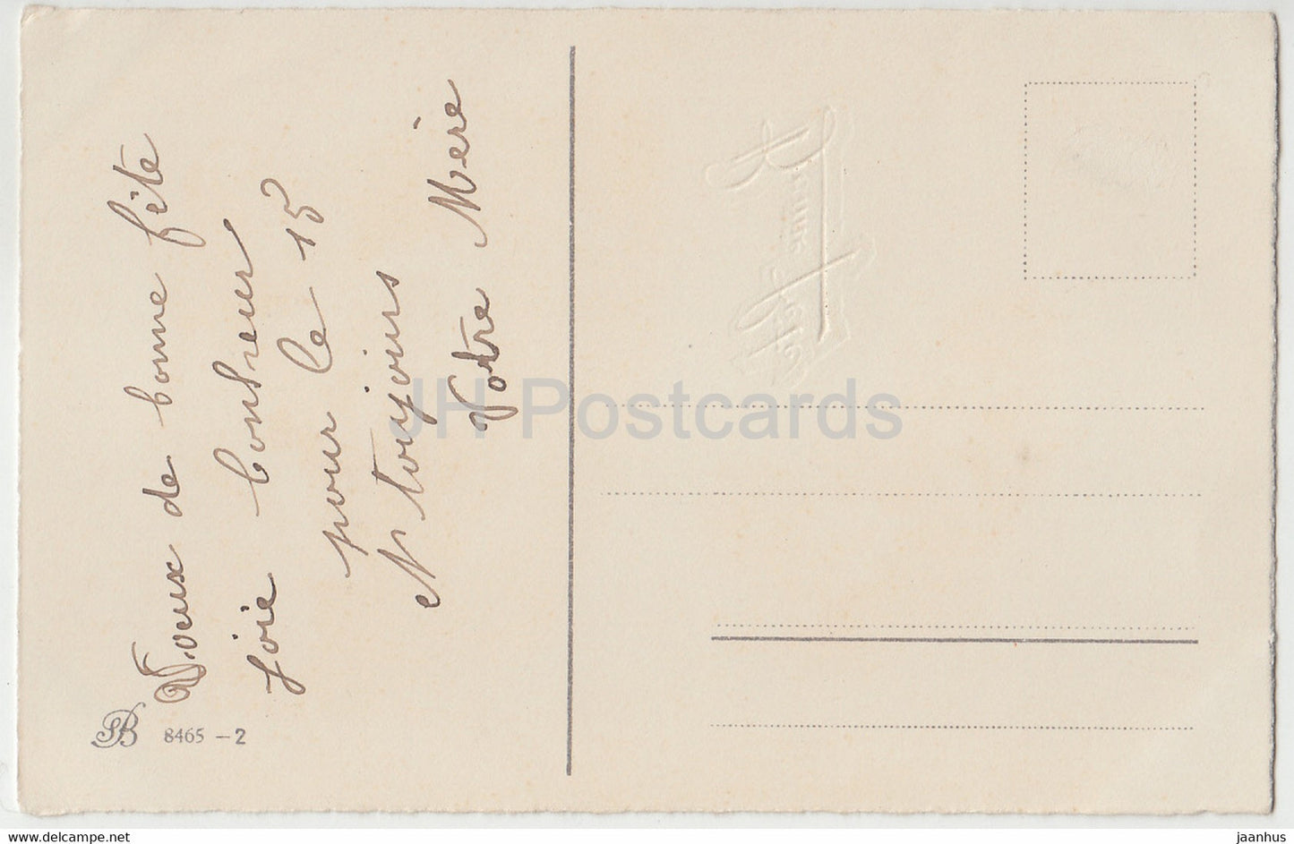 Birthday Greeting Card - Bonne Fete - blue flowers - 8465 - illustration - old postcard - France - used