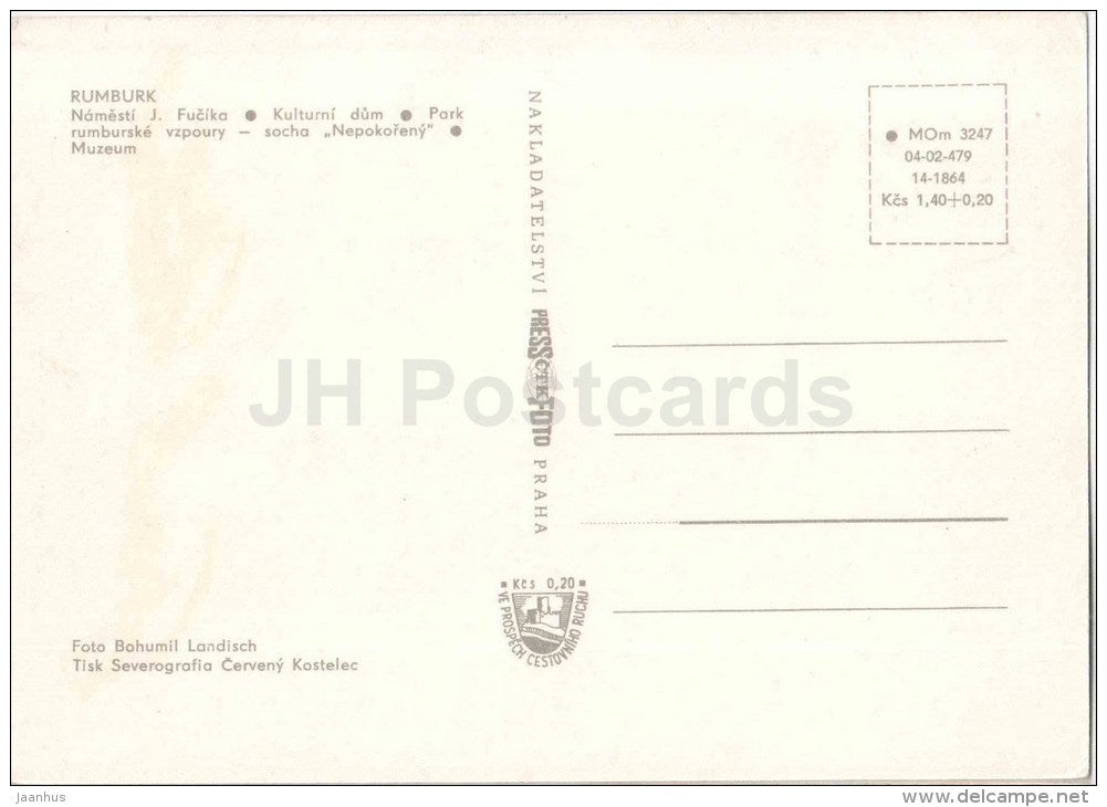 Rumburk - Fucika square - culture house - sculpture - museum - Czechoslovakia - Czech - unused - JH Postcards