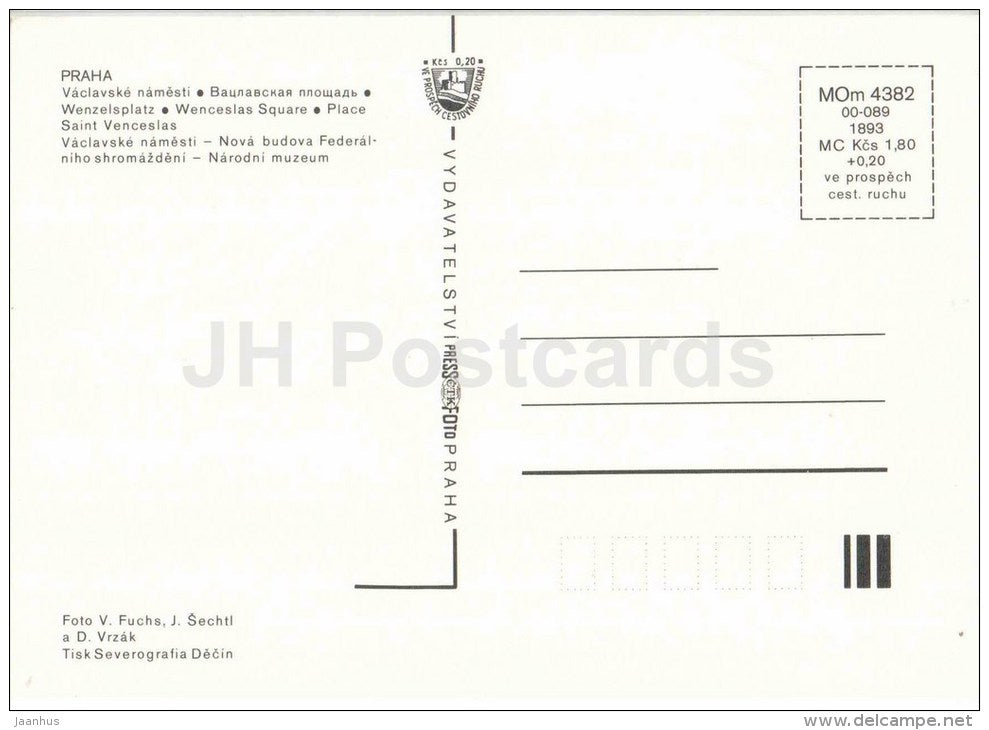 Praha - Prague - Wenceslas - tram - National Museum - building of the Federal Assembly - Czechoslovakia - Czech - unused - JH Postcards