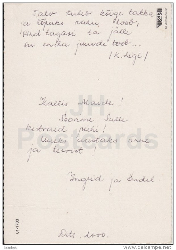 Christmas greeting card - Santa Claus - reindeer - town - Estonia - used - JH Postcards