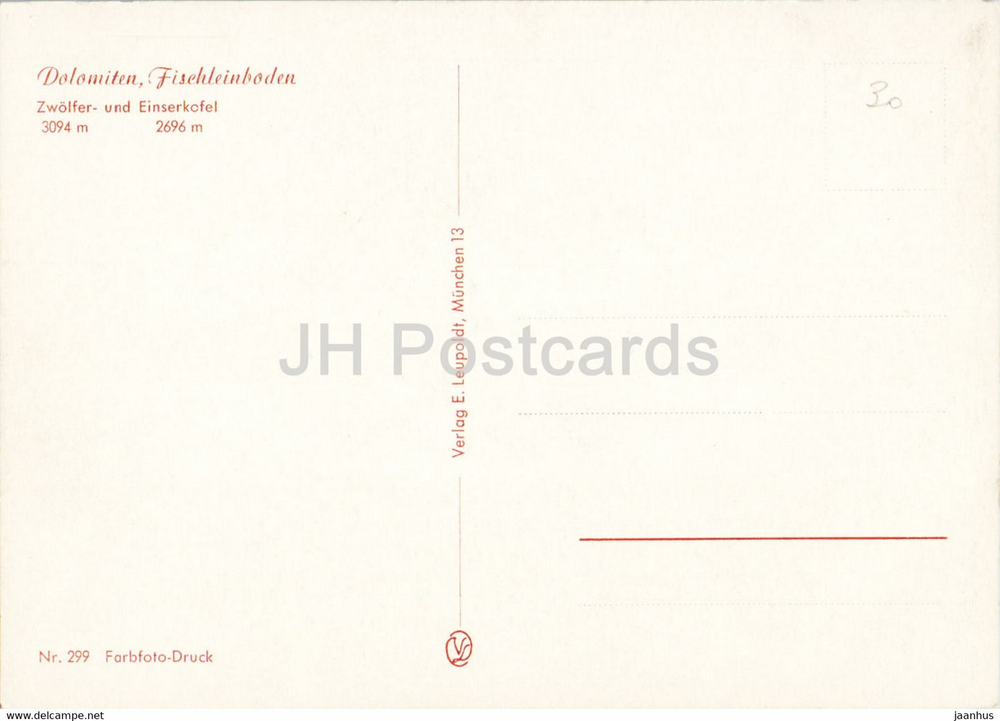 Dolomiten - Fischleinboden - Zwolfer und Einserkofel 2696 m - Italy - unused