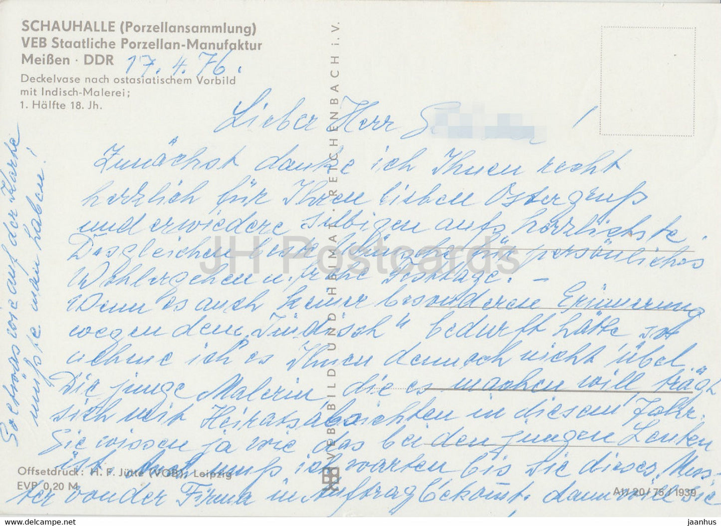 Schauhalle Porzellansammlung - Deckelvase nach ostasiatischem Vorbild - Meissen - porcelaine - 1976 - Allemagne DDR - utilisé