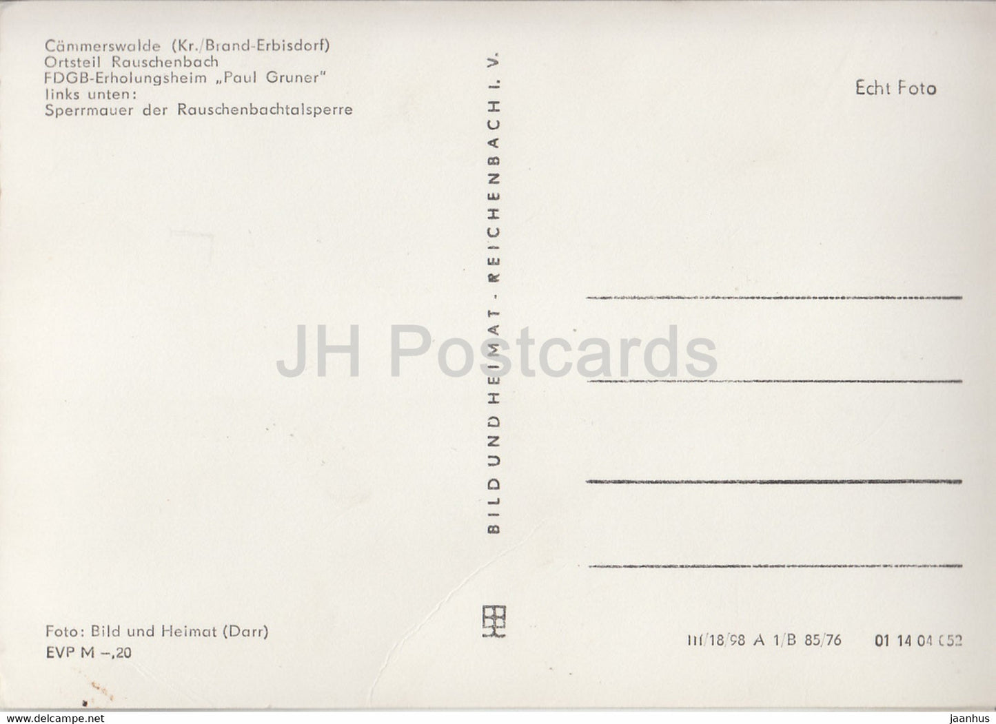 FDGB Erholungsheim Paul Gruner - Cammerswalde - Rauschenbach - Sperrmauer - Germany DDR - unused