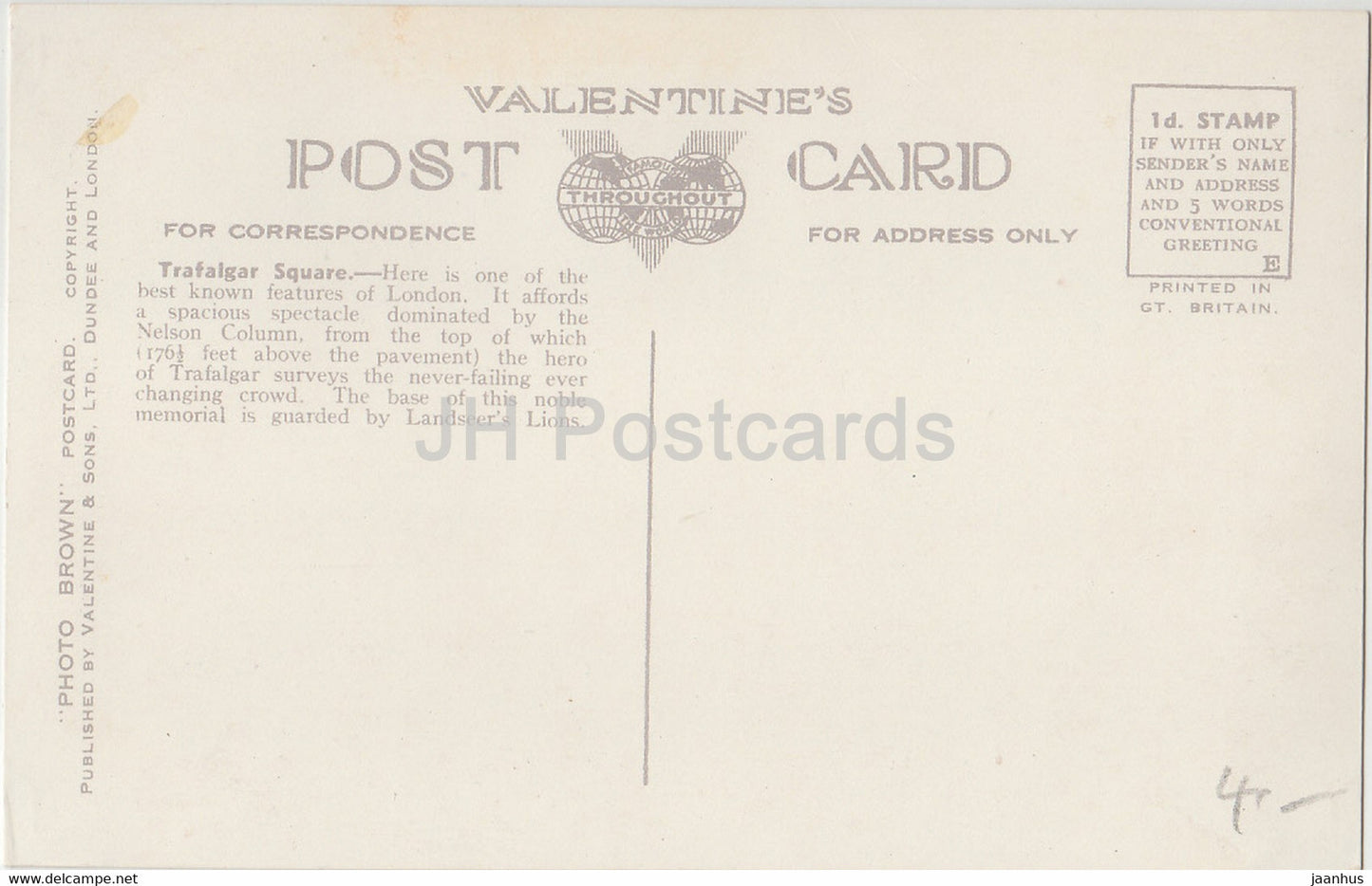 London - Trafalgar Square and Whitehall - Valentine - 209385 - old postcard - England - United Kingdom - unused