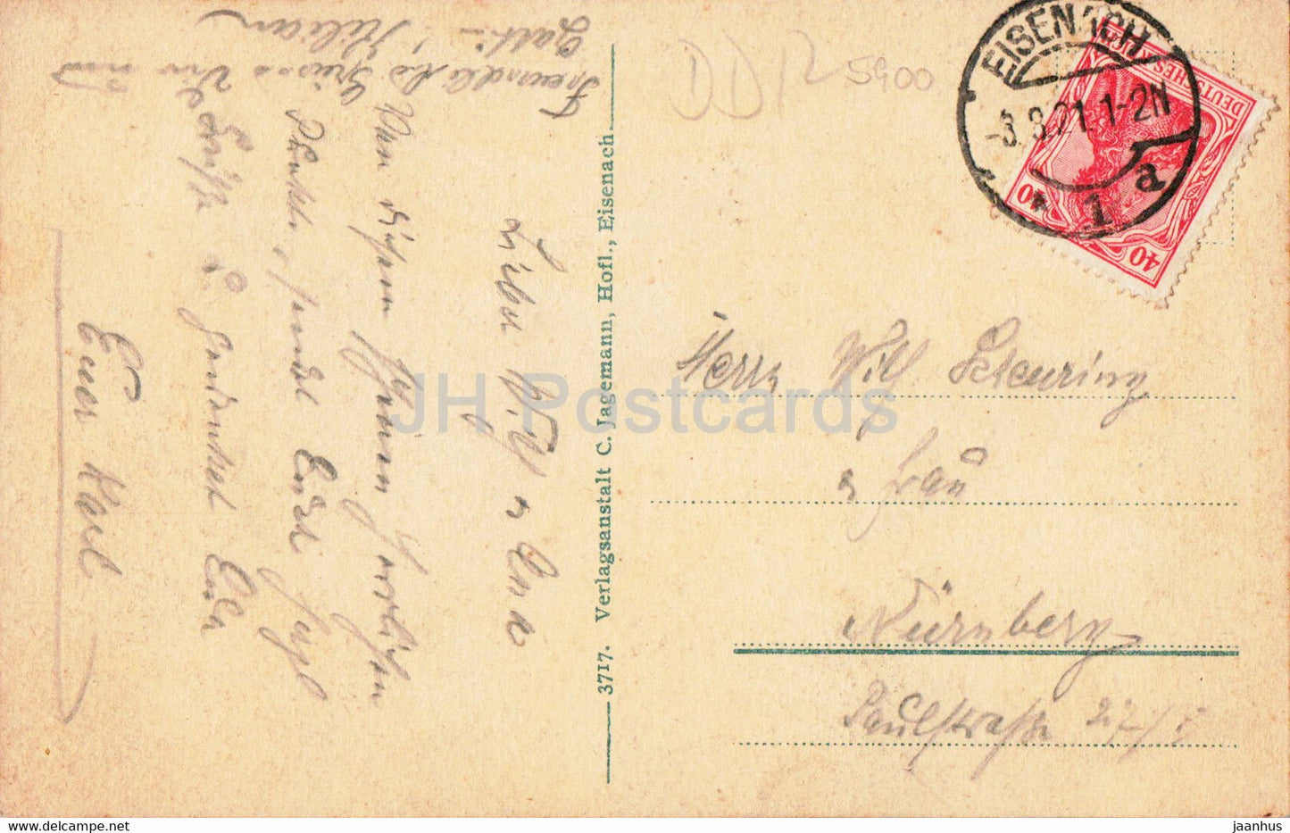 Eisenach - Wartburg mit neuem Gasthof von Norden - château - carte postale ancienne - 1921 - Allemagne - utilisé