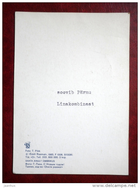 New Year Greeting card - apples - fir cones - 1985 - Estonia USSR - used - JH Postcards