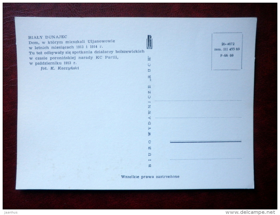 house where Uljanovs lived in summer of 1913 and 1914 - Bialy Dujanec - Lenin in Poland - 1969 - Poland - unused - JH Postcards