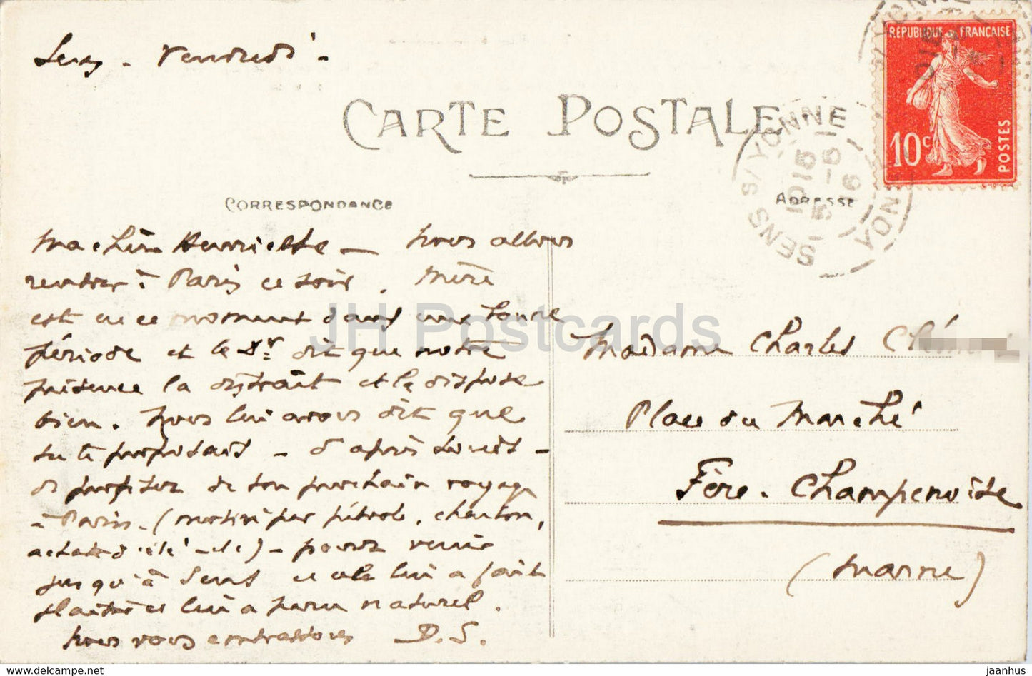 Sens - Vue panoramique - chapelle Saint Bon - carte postale ancienne - 1916 - France - occasion