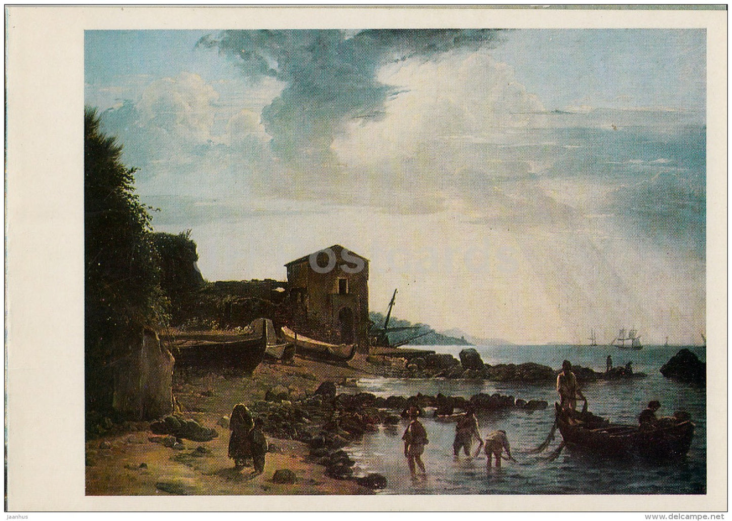 painting by S. Shchedrin - Fishermen by the Seashore , 1820s - Russian art - 1977 - Russia USSR - unused - JH Postcards