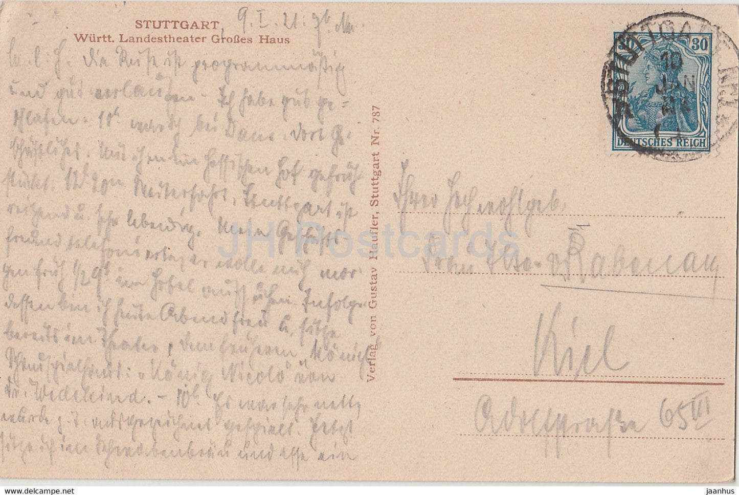 Stuttgart - Wurtt Landestheater Grosses Haus - theatre - 787 - old postcard - 1921 - Germany - used