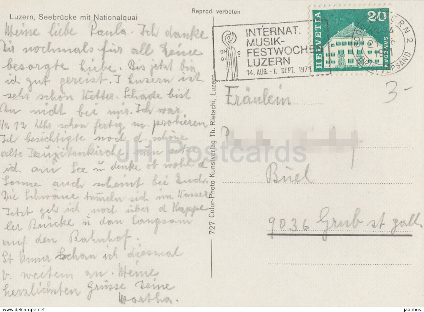 Lucerne - Luzern - Seebrucke mit Nationalquai - bateau à passagers - pont - 1971 - Suisse - occasion