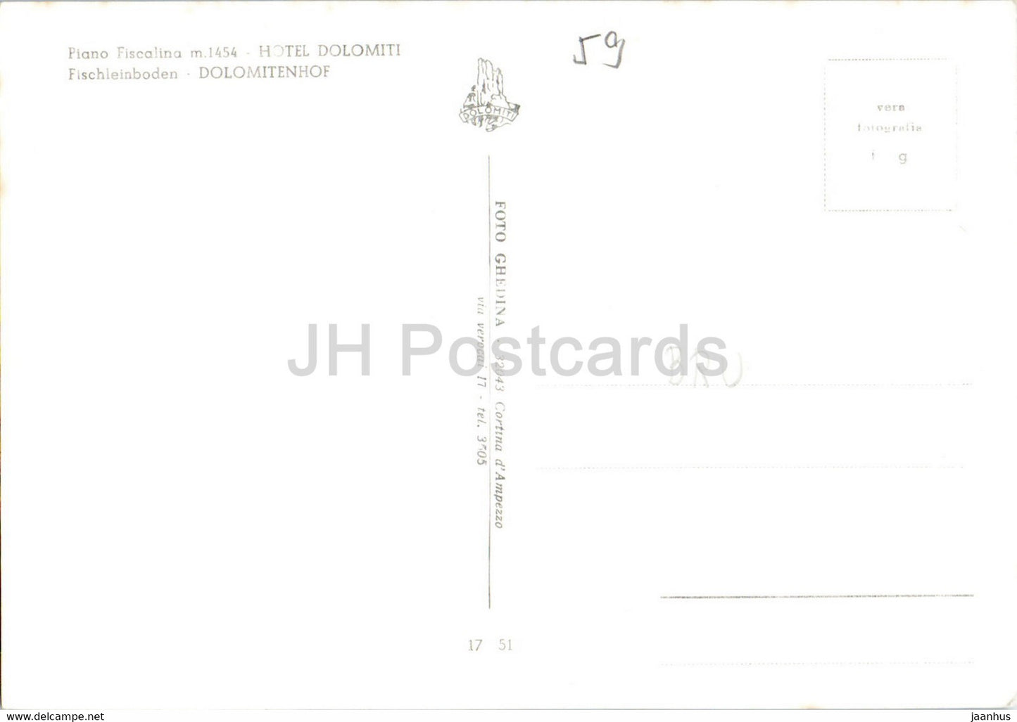 Piano Fiscalina 1454 m - Hôtel Dolomiti - Fischleinboden - Dolomitenhof - voiture - carte postale ancienne - Italie - inutilisée