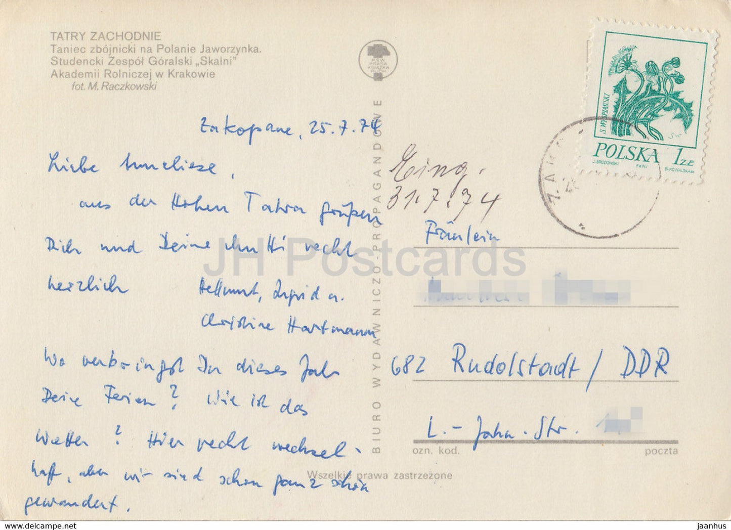 Tatry Zachodnie - Western Tatras - Folk Dance Group - Folk Costumes - 1974 - Poland - used