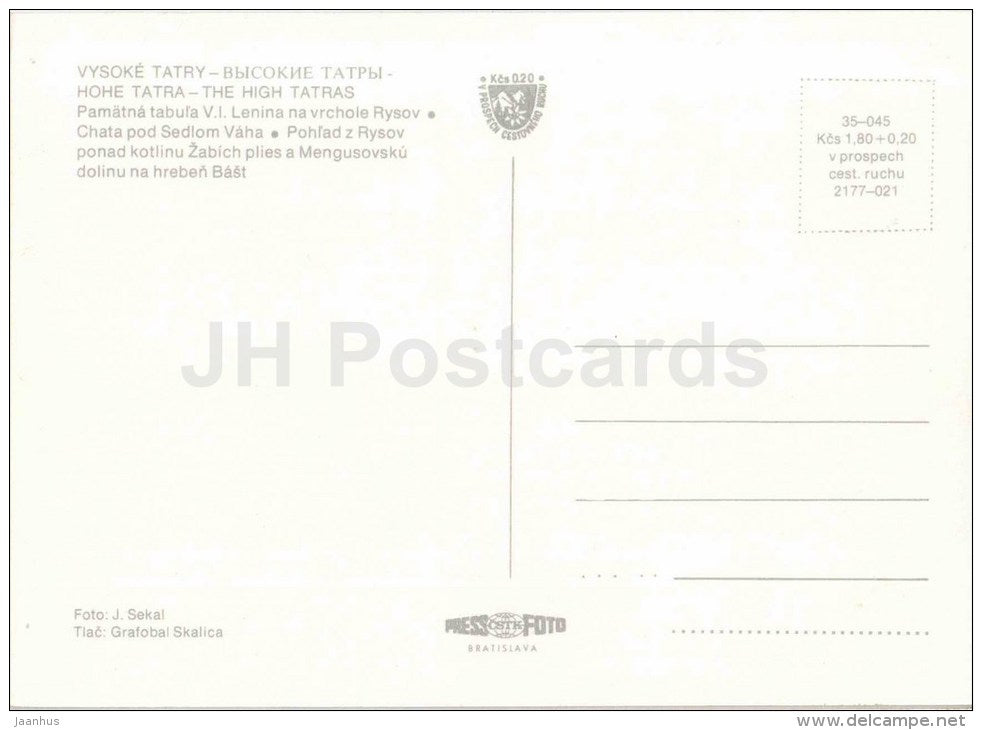 Lenin memorial plaque on top of Rysov - cottage - Vysoke Tatry - High Tatras - Czechoslovakia - Slovakia - unused - JH Postcards