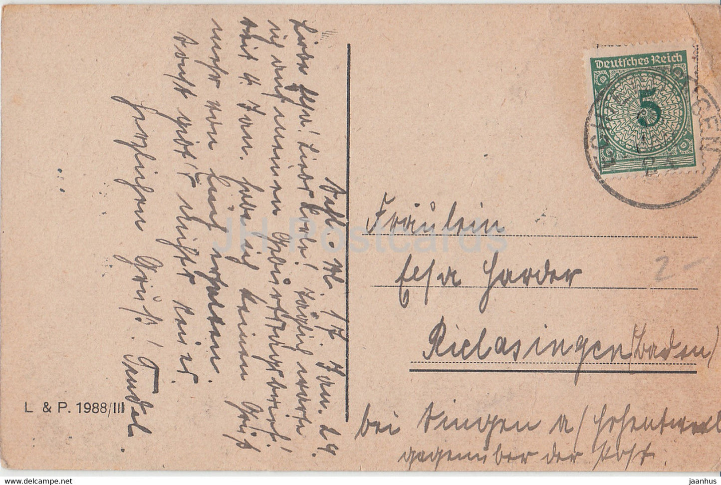 Carte de vœux de Noël - Frohliche Weihnachten - illustration - L & P 1988 - carte postale ancienne - 1917 - Allemagne - utilisée