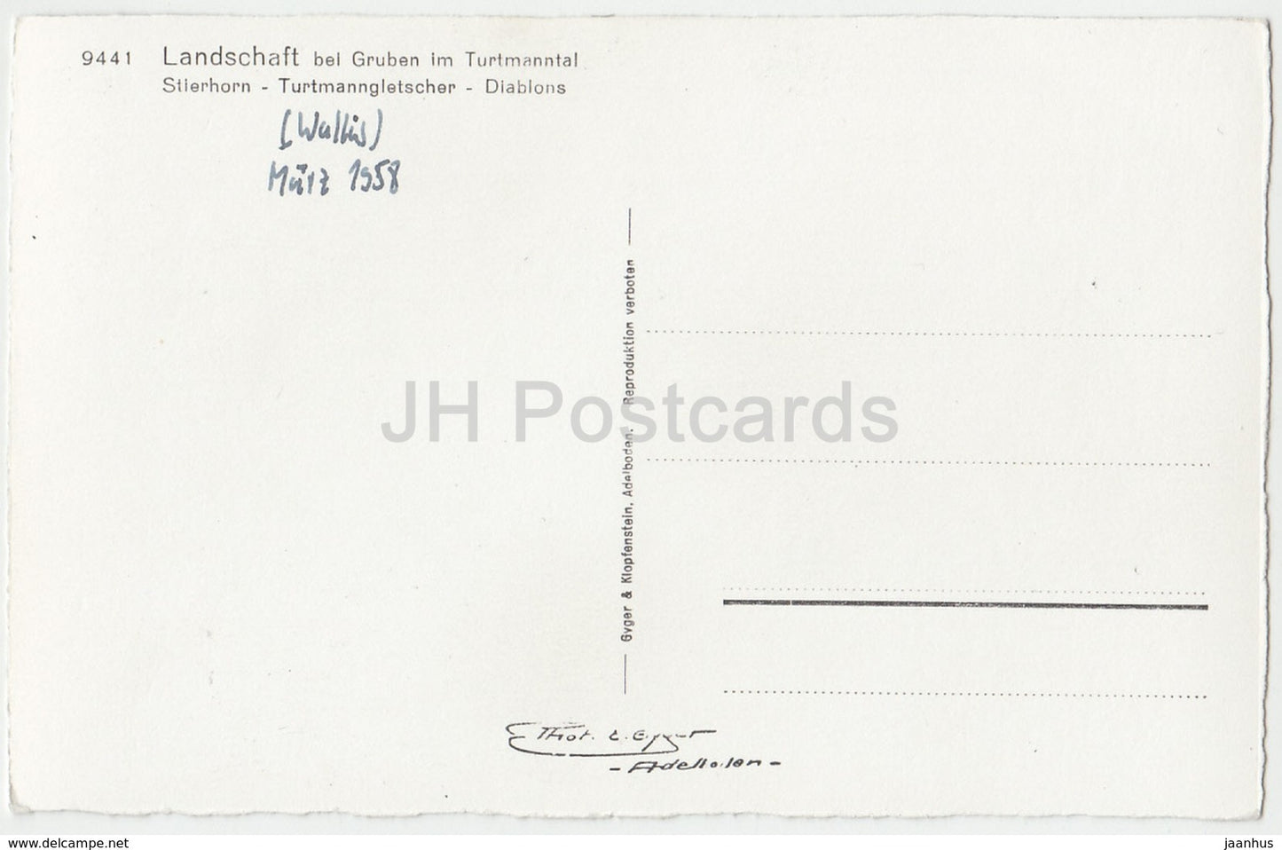 Landschaft bei Gruben im Turtmanntal - Stierhorn - Turtmanngletscher - Diablons - 9441 - Schweiz - 1958 - gebraucht