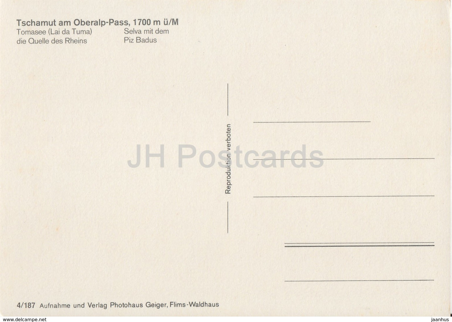 Tschamut am Oberalp Pass - An der Quelle des Rheins - Tomasee - Selva - Piz Badus - multiview - Switzerland - unused