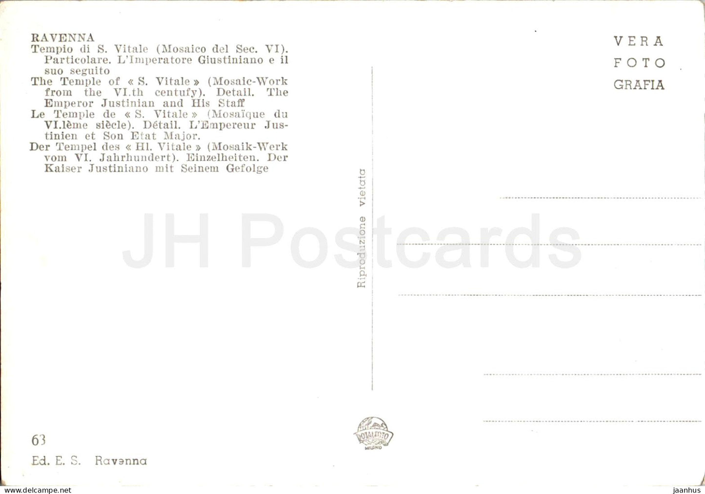 Ravenna - Tempio di S Vitale - Der Tempel von S Vitale - Detail - Mosaik - Der Kaiser Justinian - 63 - Italien - unbenutzt