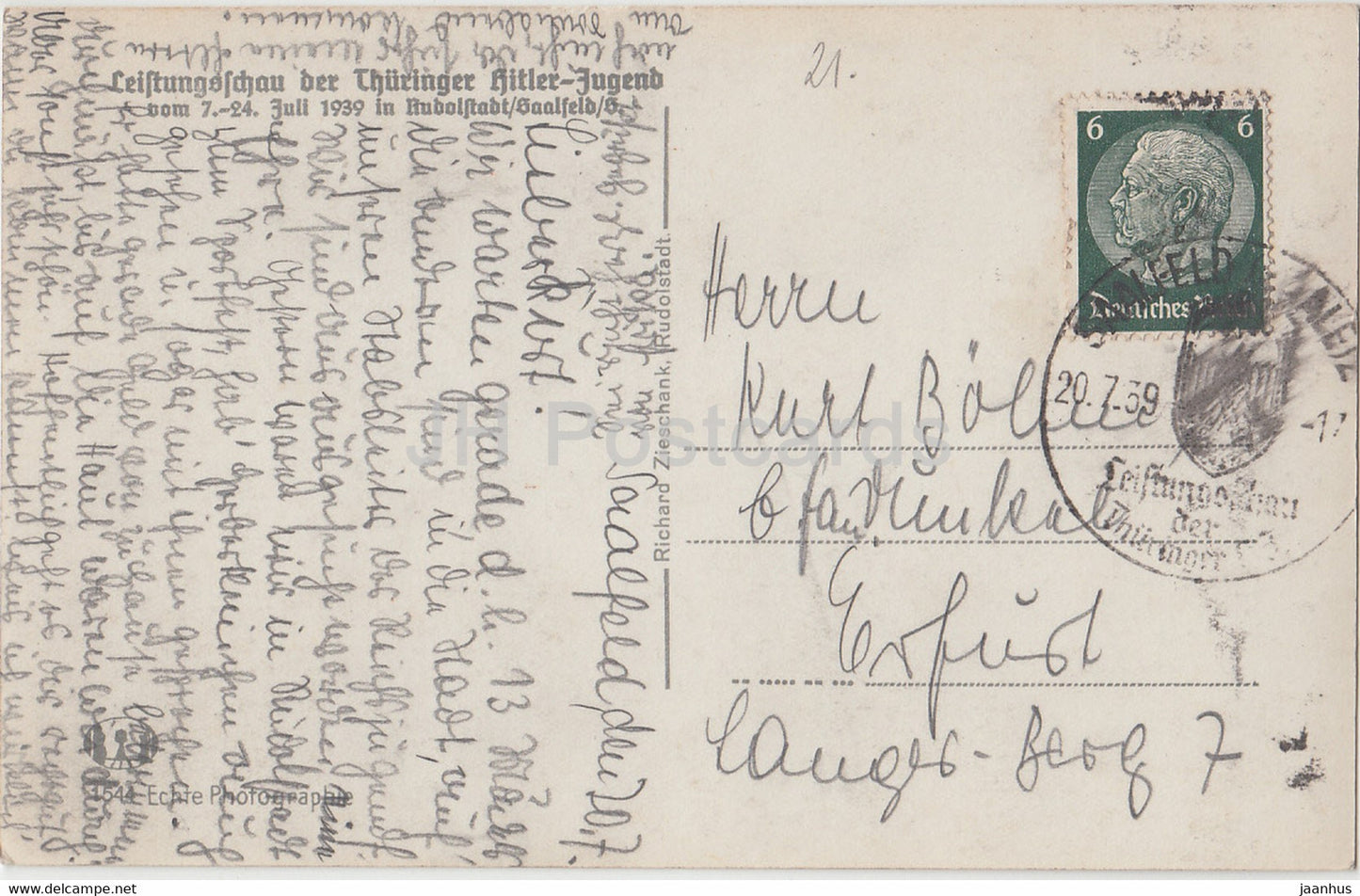Saalfeld in Thur - Leistungsschau der Thuringer Hitle Jugend 7-24 Juli 1939 - old postcard - Germany - used