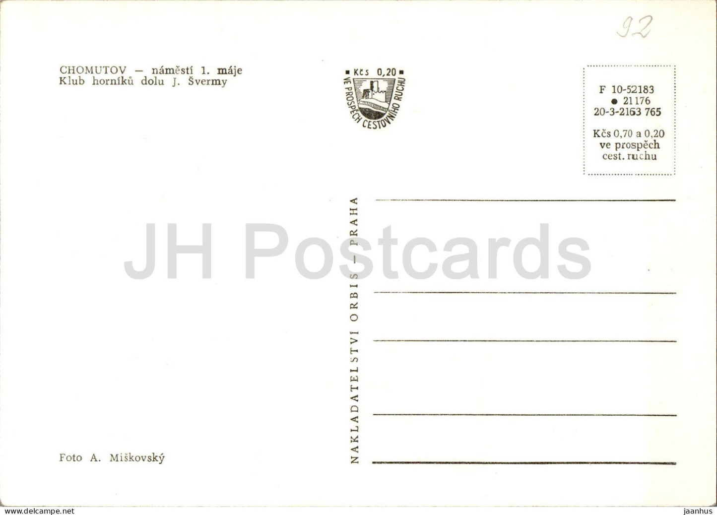 Chomutov - namesti 1 Maje - Klub horniku - Miner's Club square - 10-52183 - Czech Repubic - Czechoslovakia - unused