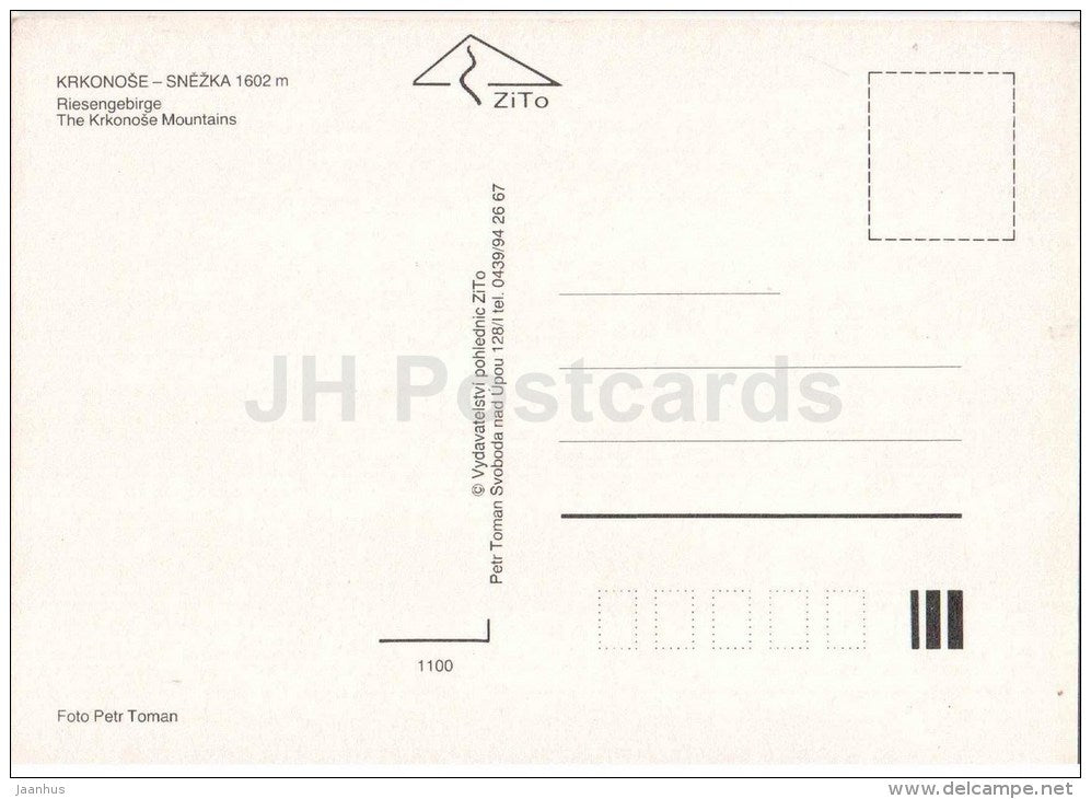 Krkonose National Park - Snezka mountain , 1602 m - Czech - unused - JH Postcards