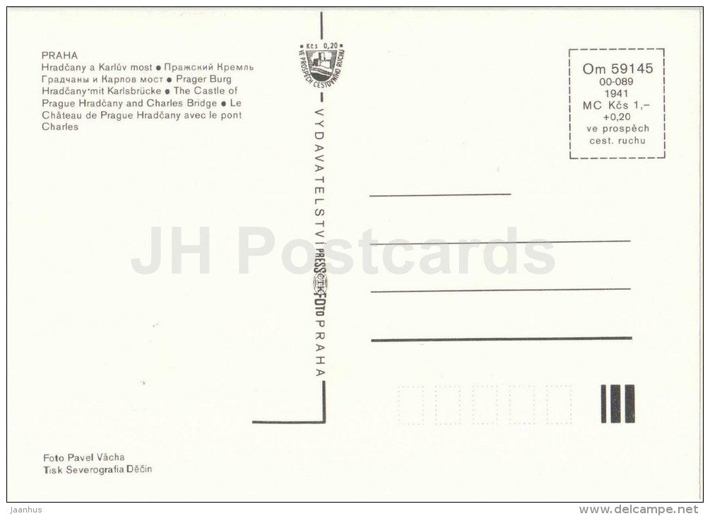 Prague Hradcany and Charles Bridge - Praha - Prague - Czechoslovakia - Czech - unused - JH Postcards