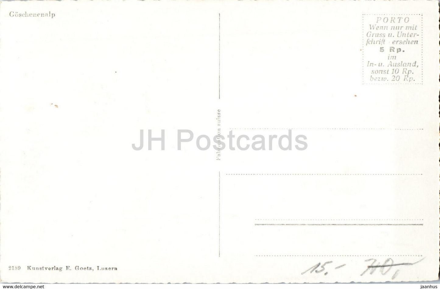 Goschenenalp - 2189 - carte postale ancienne - Suisse - inutilisée