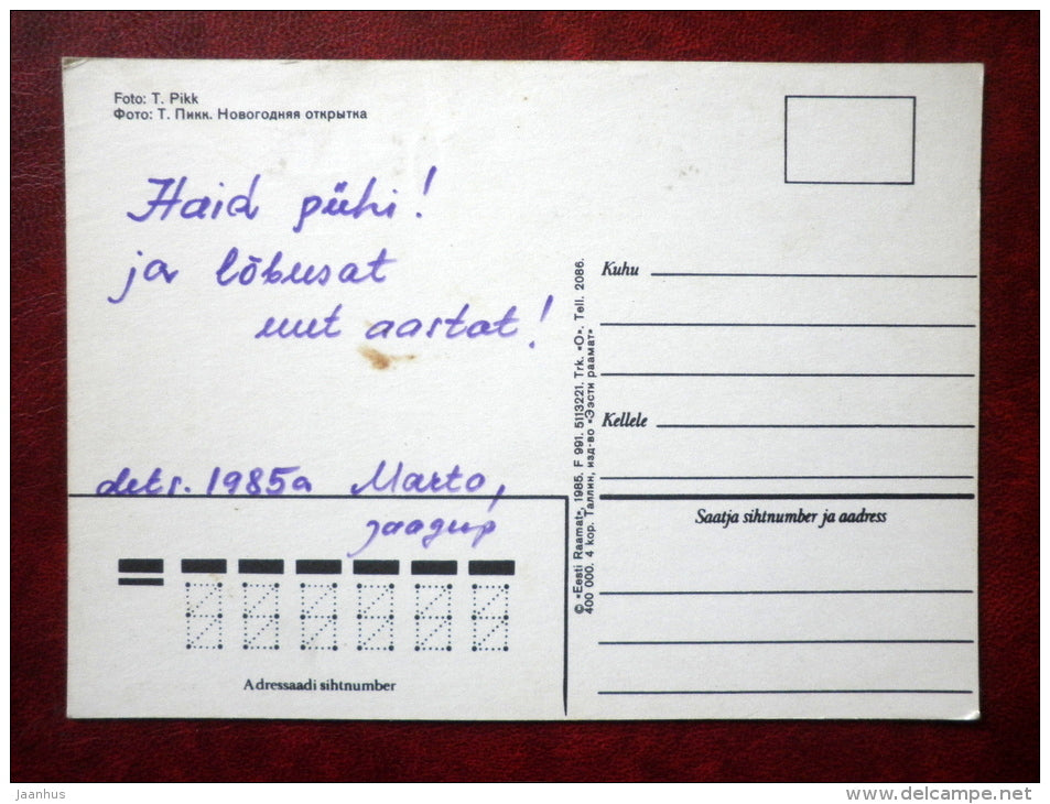 New Year Greeting card - apple - nuts - nutcracker - 1985 - Estonia USSR - used - JH Postcards