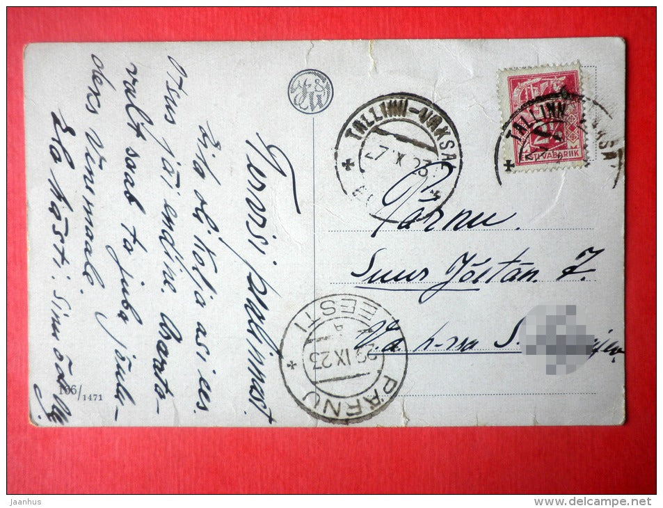 illustration by Printz - naked woman - dance - 166/1471 - circulated in Estonia Pärnu Tallinn Railway Station 1923 - JH Postcards