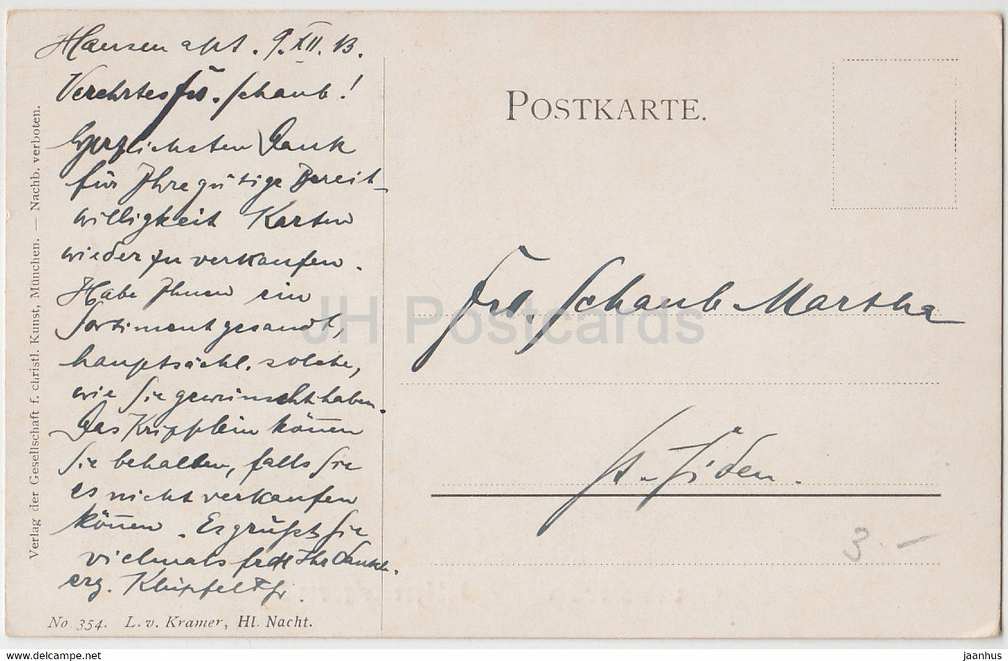 Christmas Greeting Card - Gnadenreiche Weihnachten - Born of Christ - 354 - old postcard - 1913 - Germany - used