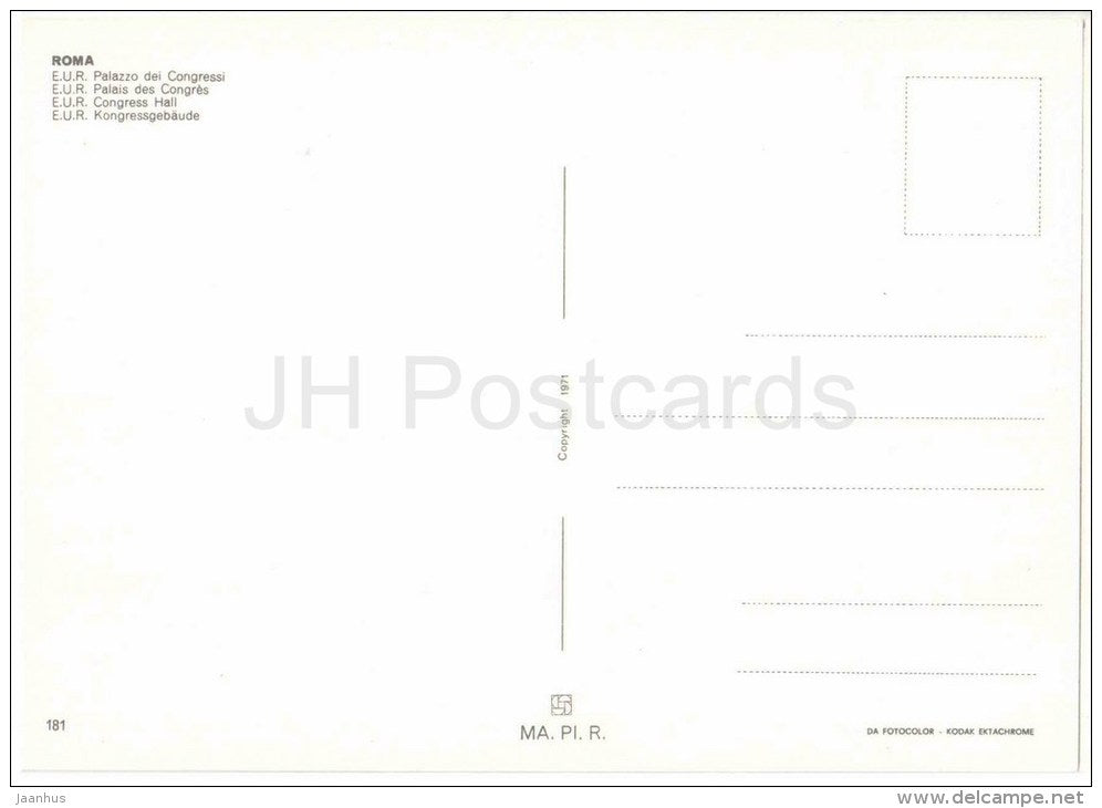 E.U.R. Palazzo dei Congressi - E.U.R. Congress Hall - Roma - 181 - Italia - Italy - unused - JH Postcards