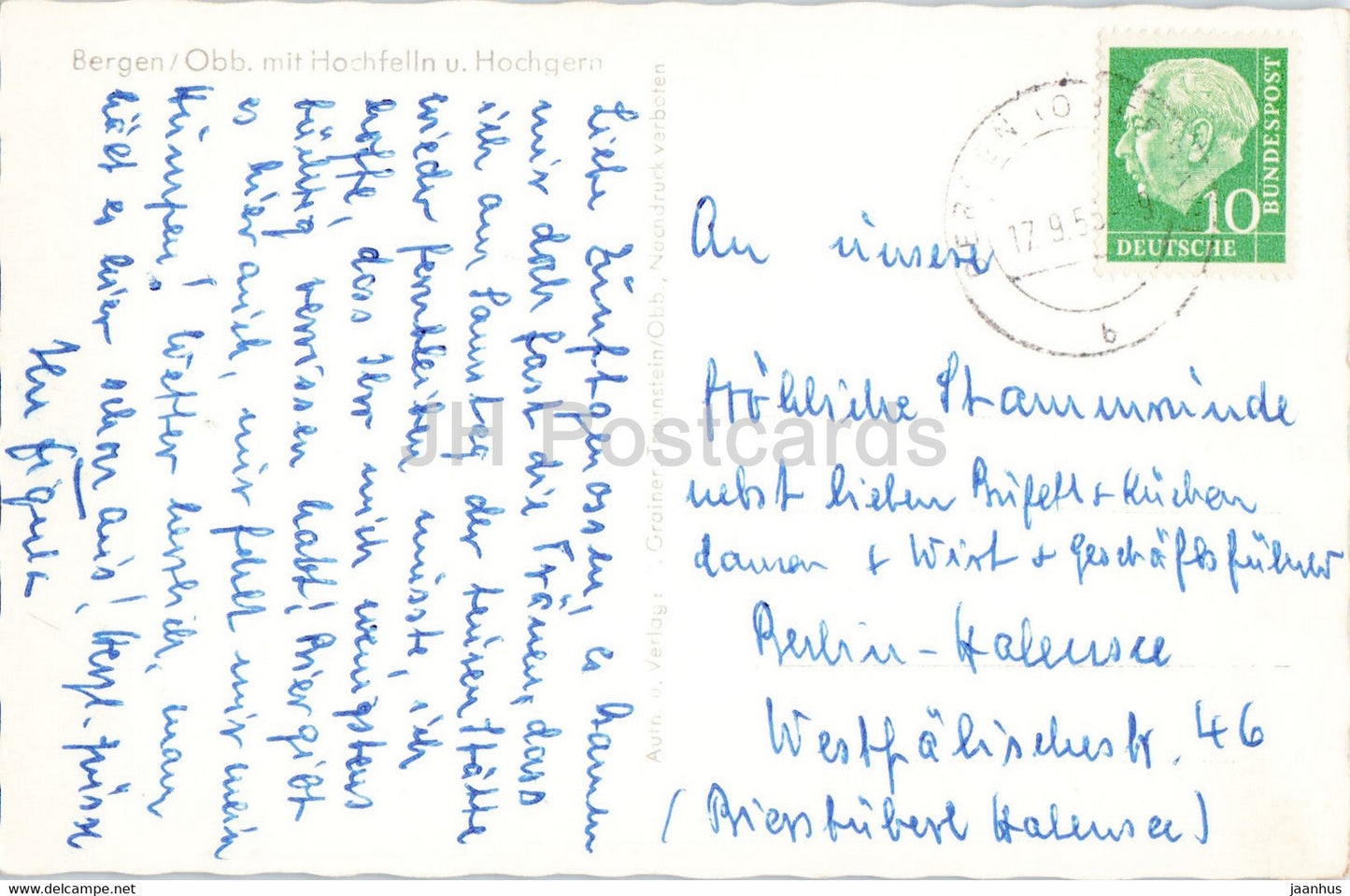 Bergen Obb mit Hochfelln u Hochgern - old postcard - 1956 - Germany - used