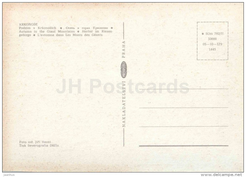 Autumn in the Giant Mountains - Krkonoše - Czech - Czechoslovakia - unused - JH Postcards
