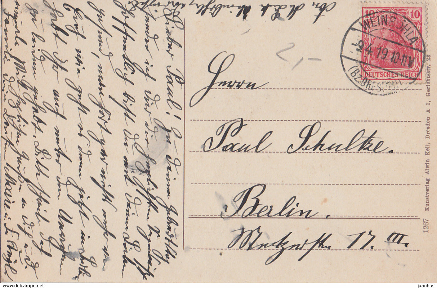 Weinbohla - Weinboehla - église - carte postale ancienne - 1919 - Allemagne - utilisé