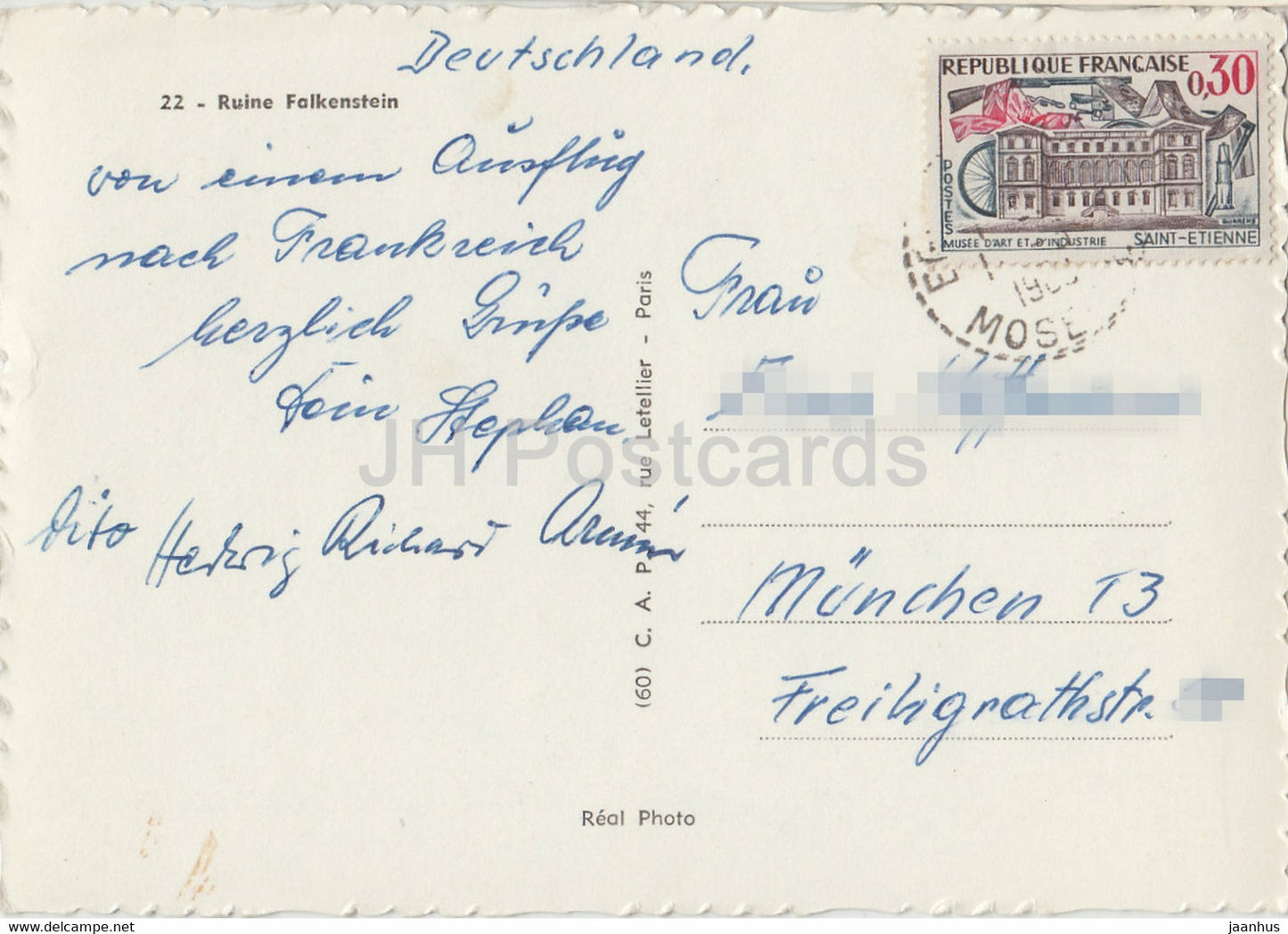 Ruine Falkenstein - ruins - old postcard - France - used