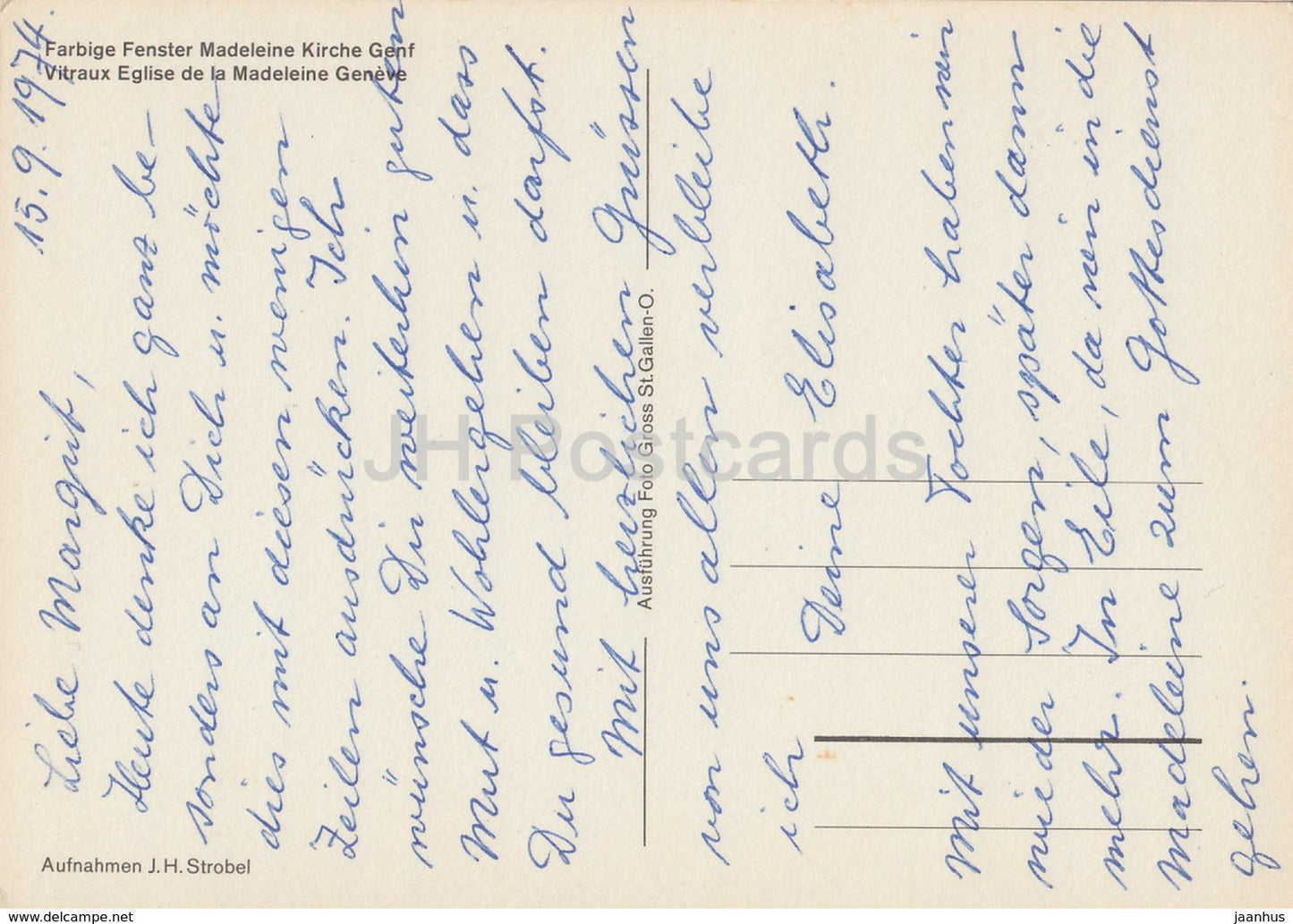 Geneve - Geneva - Farbige Fenster Madeleine Kirche Genf - 1974 - Switzerland - used