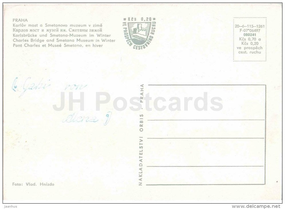 Praha - Prague - Charles bridge and Smetana Museum in Winter - Czechoslovakia - Czech - used - JH Postcards