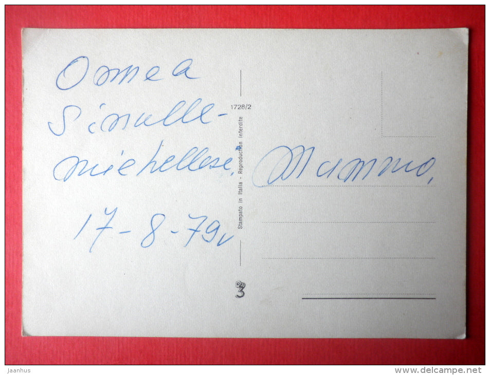 illustration - boy and girl - bicycle - 1728/2 - Italy - circulated in Finland 1979 - JH Postcards