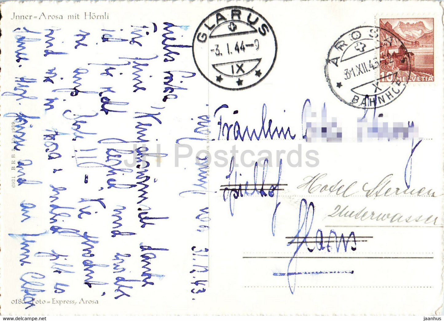Inner Arosa mit Hornli - 0180 - old postcard - 1944 - Switzerland - used