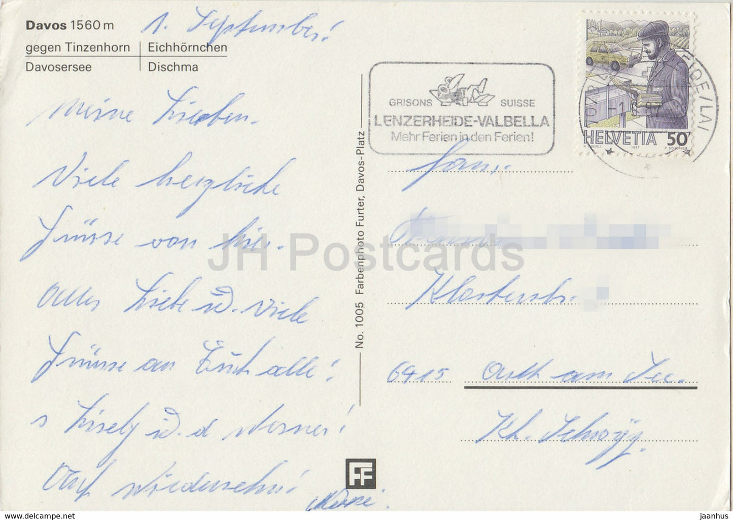 Davos 1560 m - Tinzenhorn - Davosersee - Dischma - squirrel - horse carriage - multiview - 1987 - Switzerland - used