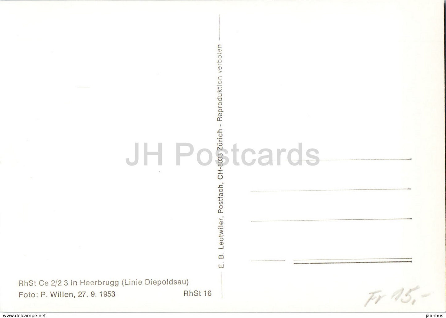 Heerbrugg - Linie Diepoldsau - tram - carte postale ancienne - Suisse - inutilisé