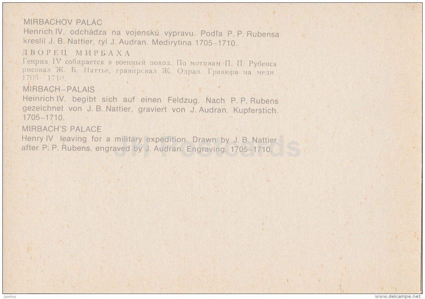 Henry IV leaving for a Military expedition - Mirbach´s Palace - art - Slovakia - unused - JH Postcards